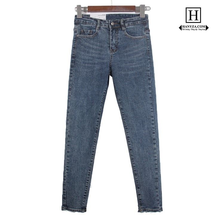 Quần jean nữ ống bút chì eo cao phiên bản Hàn Quốc