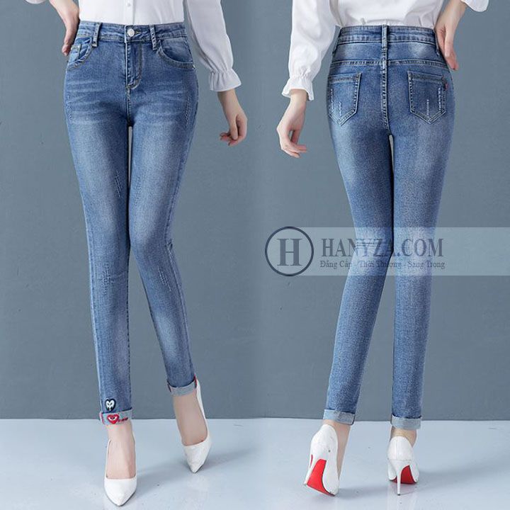 Quần jean nữ ống côn co giãn thon gọn