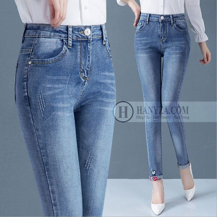 Quần jean nữ ống côn co giãn thon gọn