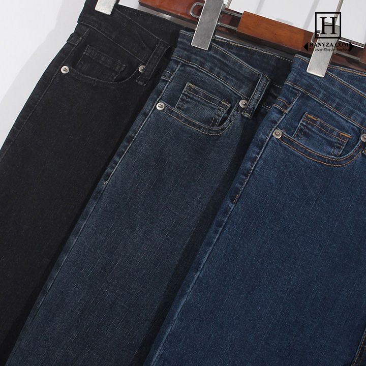 Quần jean nữ co giãn ống bút chì eo cao