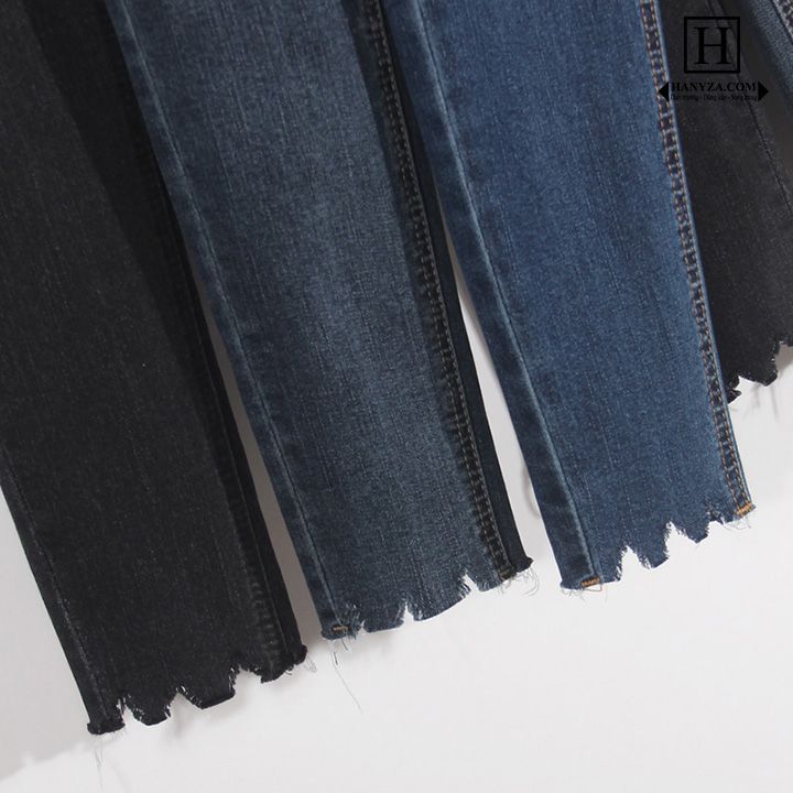 Quần jean nữ co giãn ống bút chì eo cao