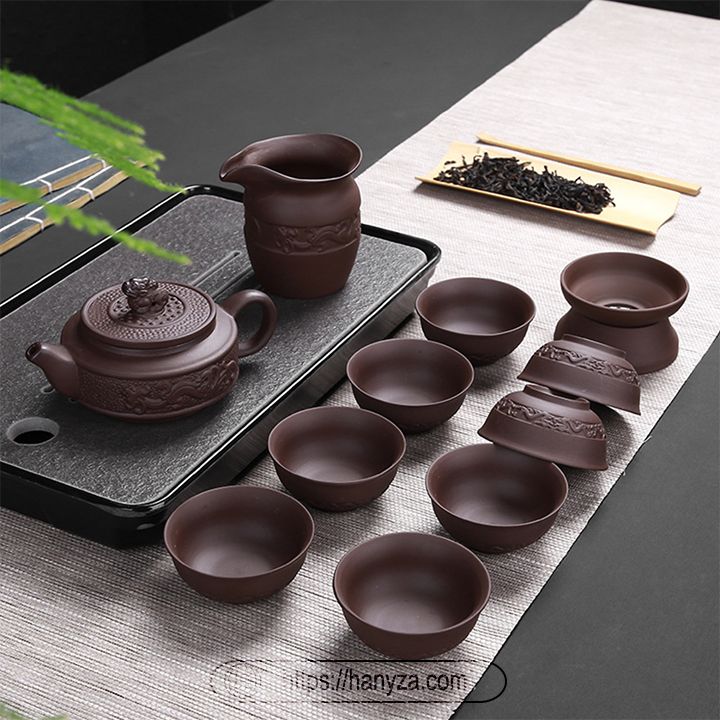 Bộ trà cao cấp chạm khắc rồng phượng sang trọng