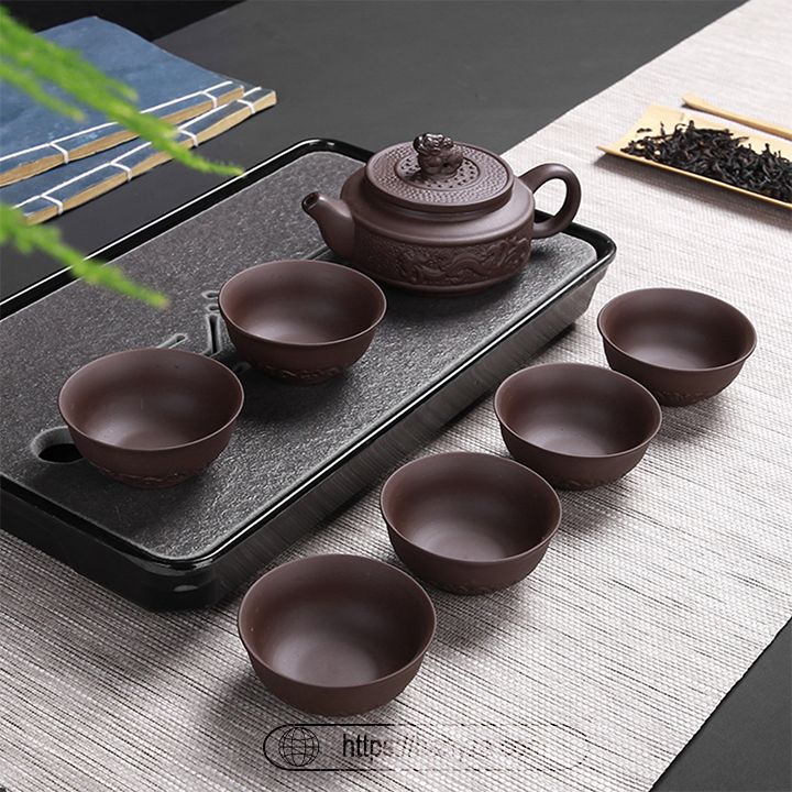 Bộ trà cao cấp chạm khắc rồng phượng sang trọng