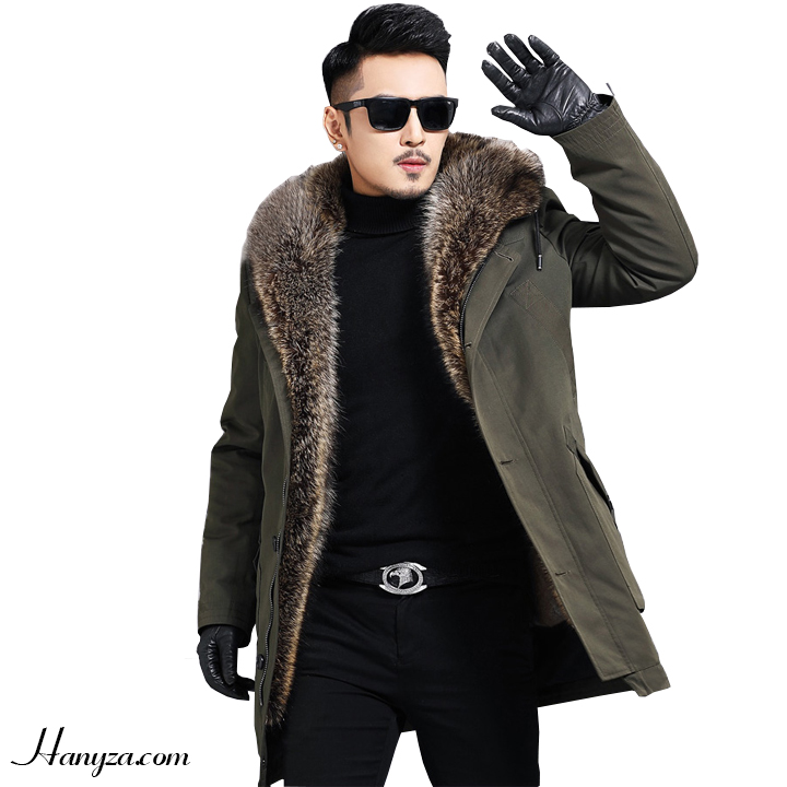 Áo khoác nam lông thỏ mũ lông gấu cao cấp