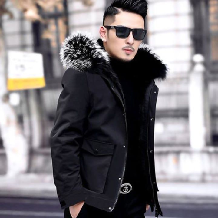 Áo khoác nam lót lông chồn phối màu