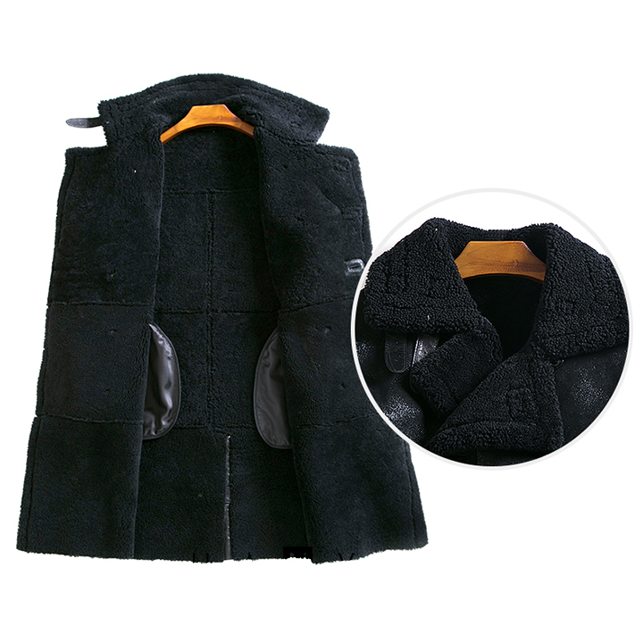 Áo khoác da cừu nam dáng dài cổ vest RSJM457