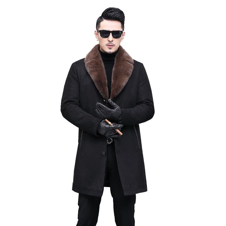 Áo khoác nam dáng dài lót lông thỏ 19-704