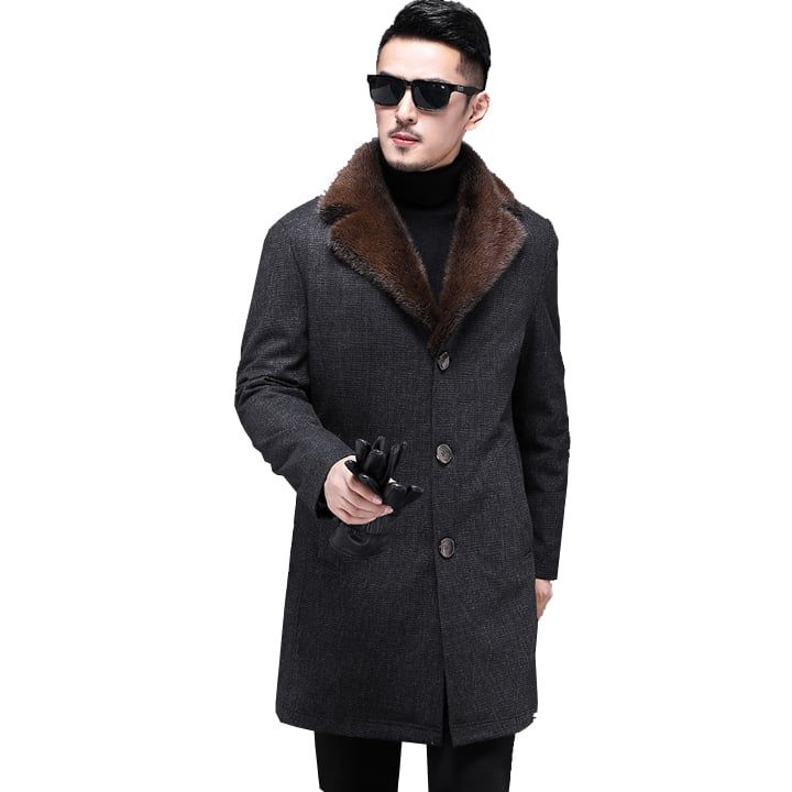 Áo khoác nam dáng dài lót lông thỏ 19-704