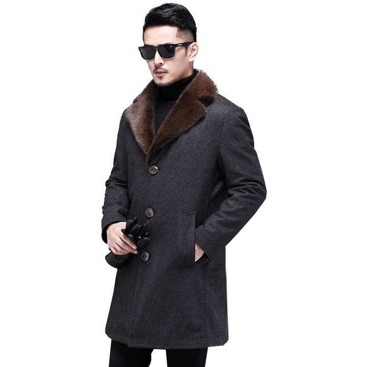 Áo khoác nam dáng dài lót lông thỏ 19-704