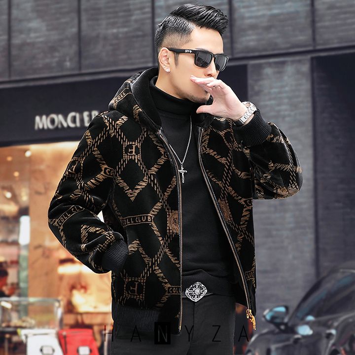 Áo khoác nam lông cừu liền mũ C117A3309