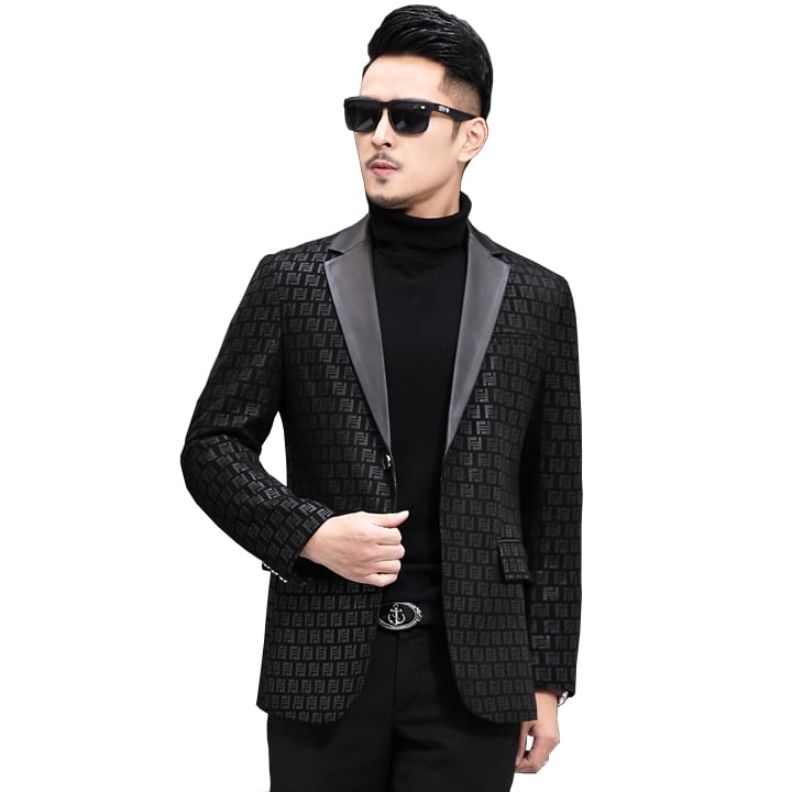 Áo Vest nam da cừu bề mặt in hoạ tiết hình học