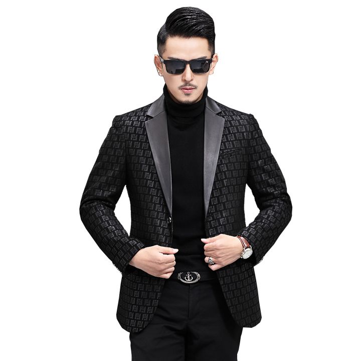 Áo Vest nam da cừu bề mặt in hoạ tiết hình học