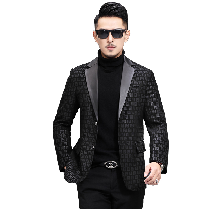 Áo Vest nam da cừu bề mặt in hoạ tiết hình học