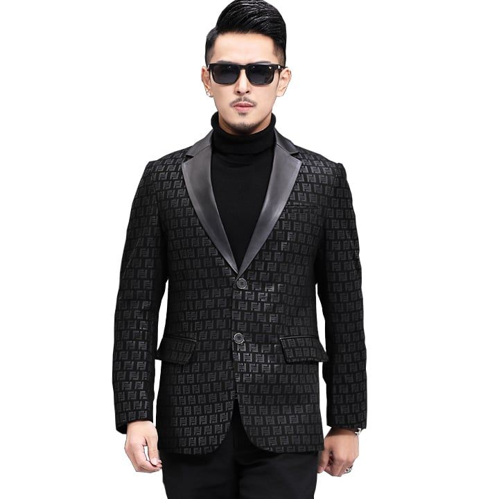 Áo Vest nam da cừu bề mặt in hoạ tiết hình học