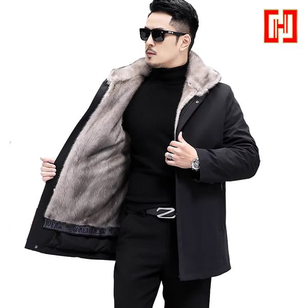 Áo khoác nam trung niên lót lông chồn nhân tạo