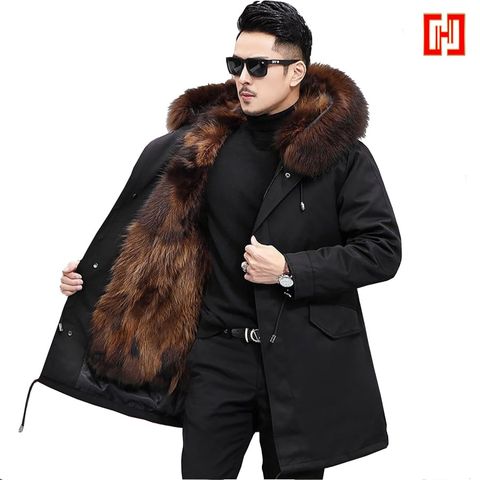 Áo khoác nam dáng dài lót lông sang trọng