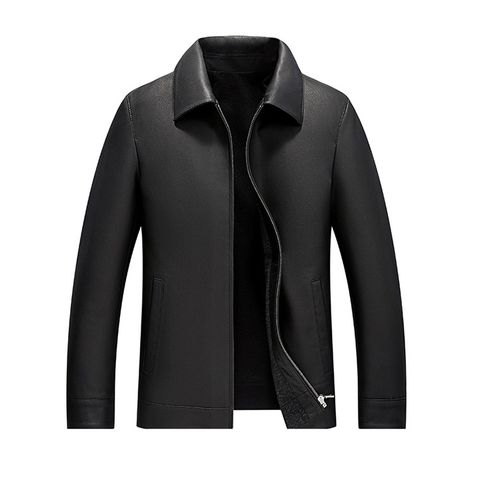 Áo khoác nam da cừu cổ bẻ trơn