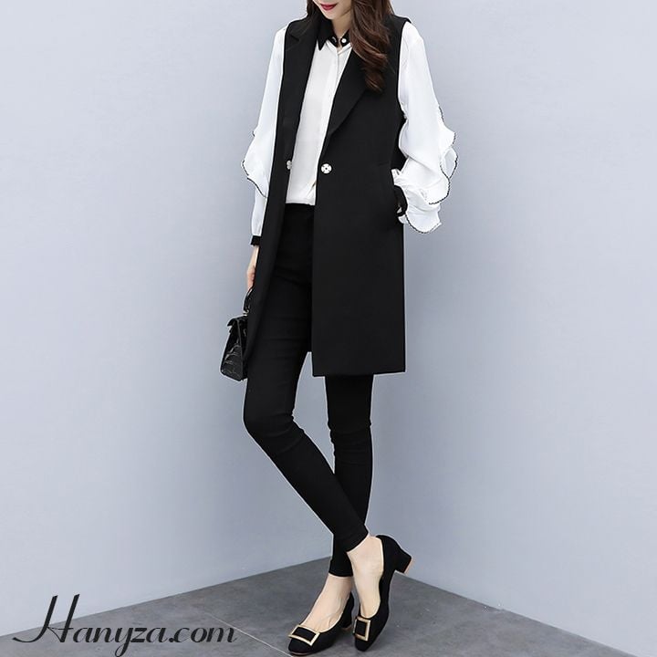 Bộ 2 mảnh áo Ghi-lê + sơ mi nữ tay bèo