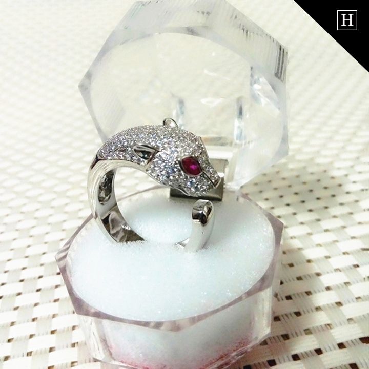 Nhẫn bạc nữ đầu báo đính đá