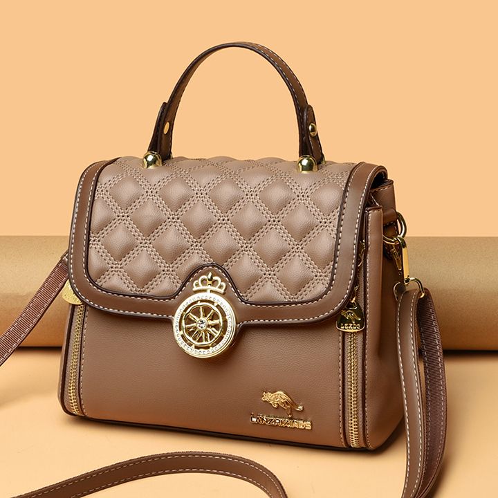 Túi xách nữ dáng vuông mặt vân hình thoi khoá đính đá