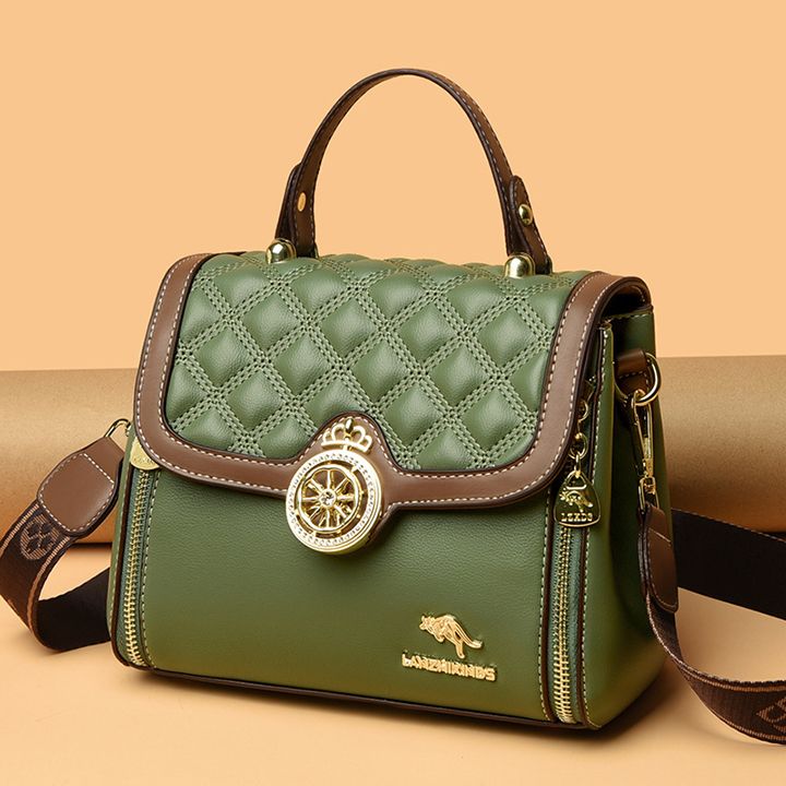 Túi xách nữ dáng vuông mặt vân hình thoi khoá đính đá