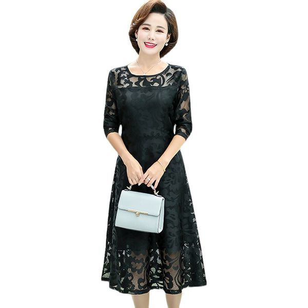 Váy trung niên nữ hai lớp phủ ren hoa sang trọng H-S191333