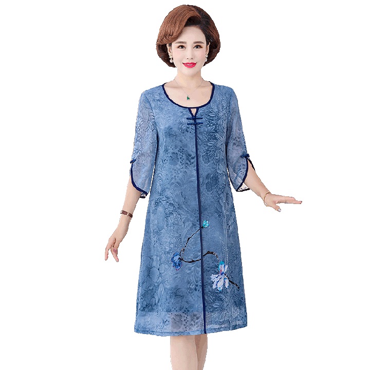 Váy nữ trung niên cổ tàu tay lỡ