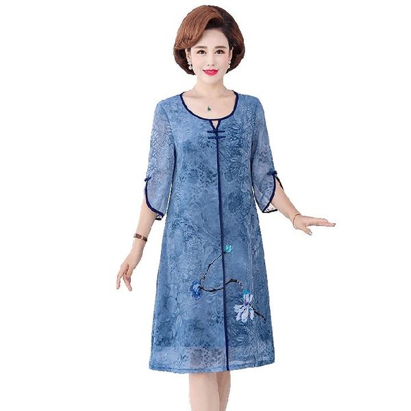 Váy nữ trung niên cổ tàu tay lỡ