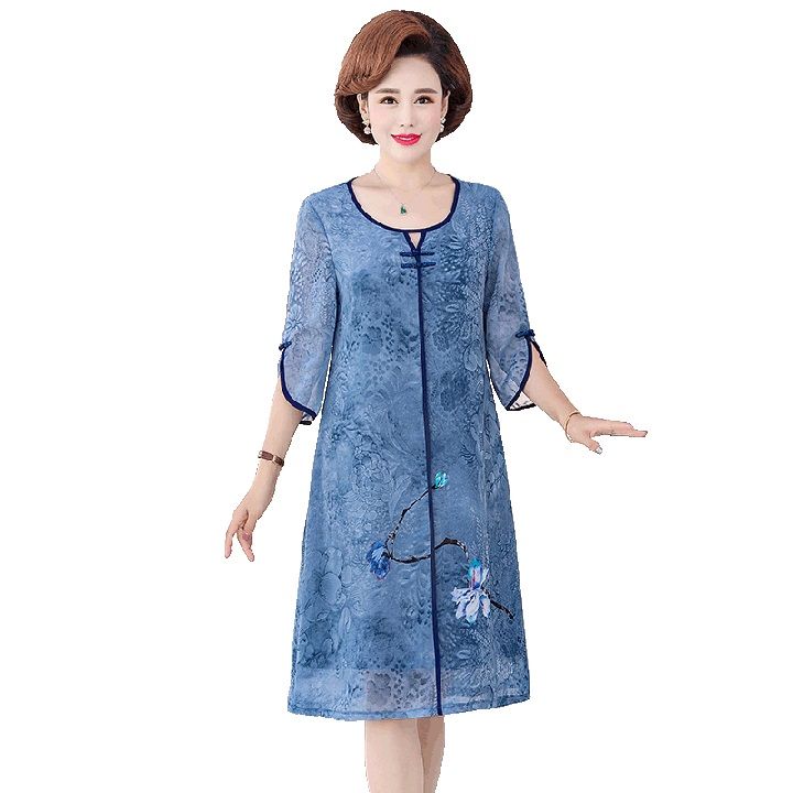 Váy nữ trung niên cổ tàu tay lỡ