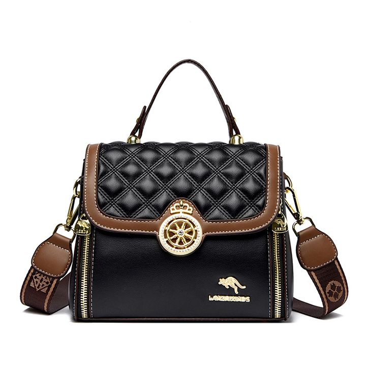 Túi xách nữ dáng vuông mặt vân hình thoi khoá đính đá