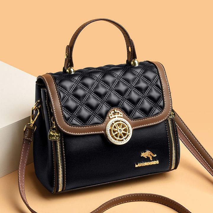 Túi xách nữ dáng vuông mặt vân hình thoi khoá đính đá