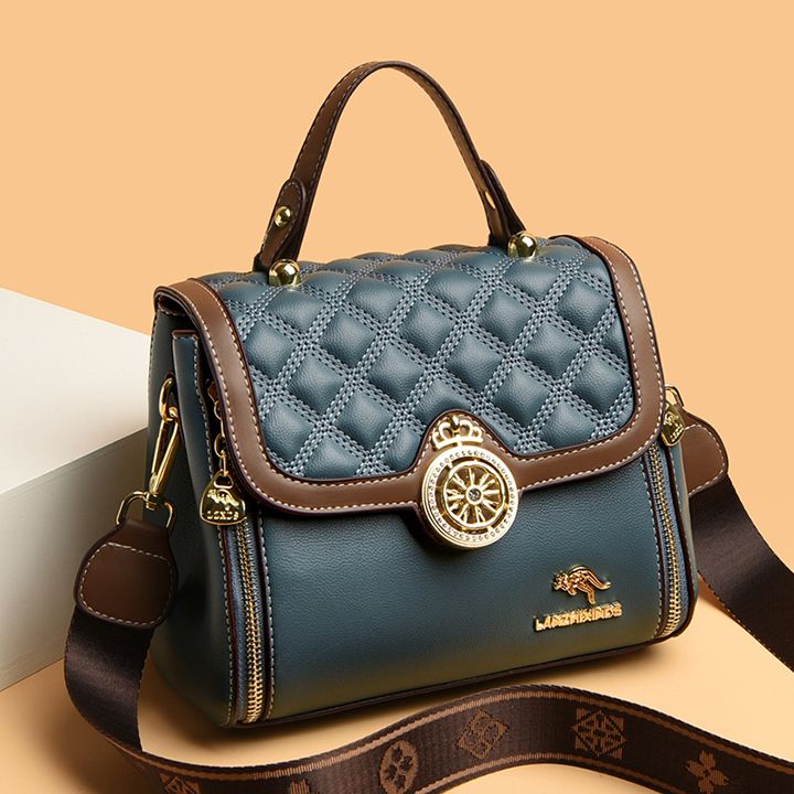 Túi xách nữ dáng vuông mặt vân hình thoi khoá đính đá