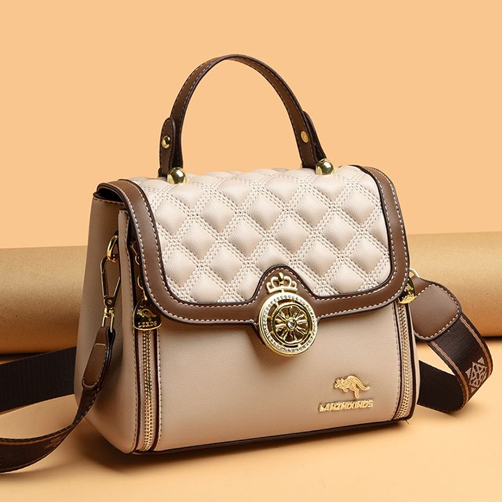 Túi xách nữ dáng vuông mặt vân hình thoi khoá đính đá