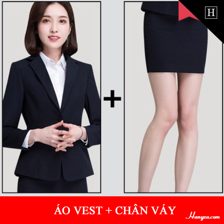 Bộ đồ công sở nữ Thanh lịch ( Áo vest + sơ mi + chân váy + quần âu )