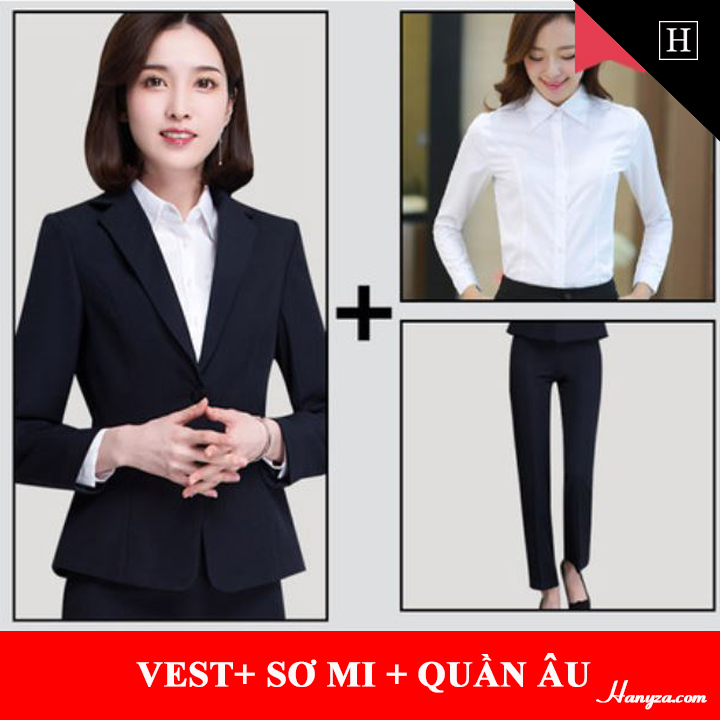 Bộ đồ công sở nữ Thanh lịch ( Áo vest + sơ mi + chân váy + quần âu )