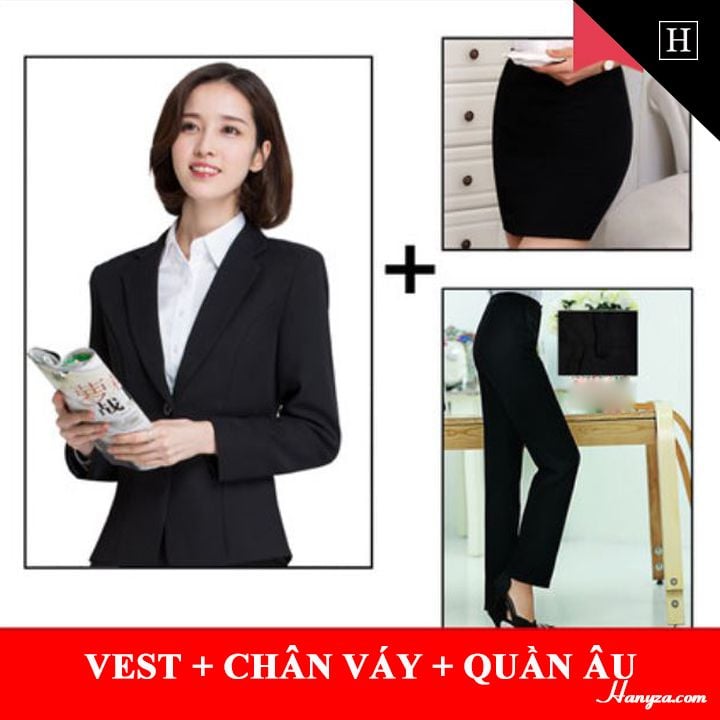 SV16 set vest chân váy viền kẻ