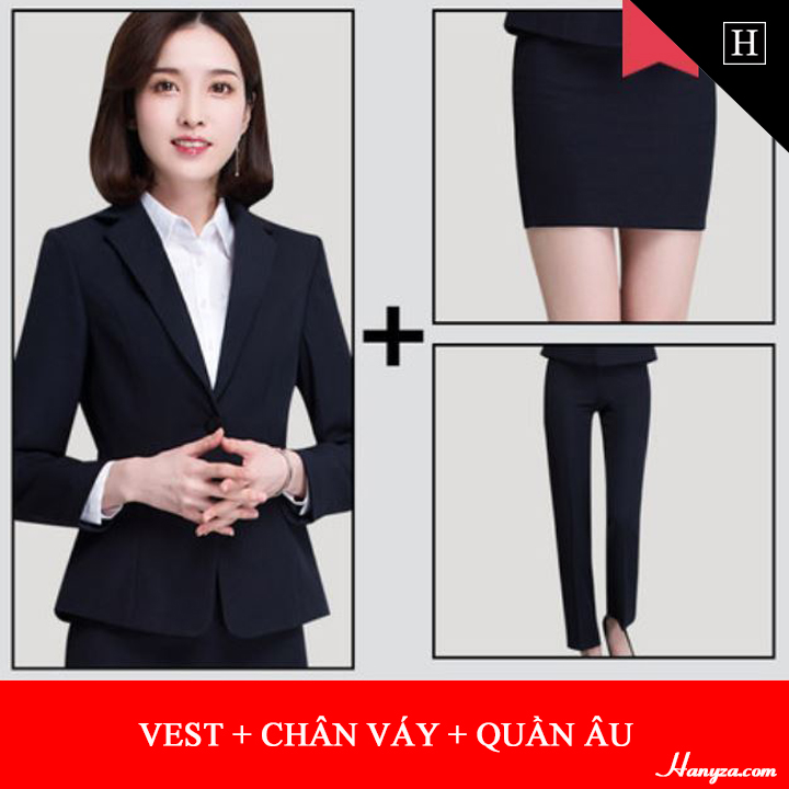 Bộ đồ công sở nữ Thanh lịch ( Áo vest + sơ mi + chân váy + quần âu )