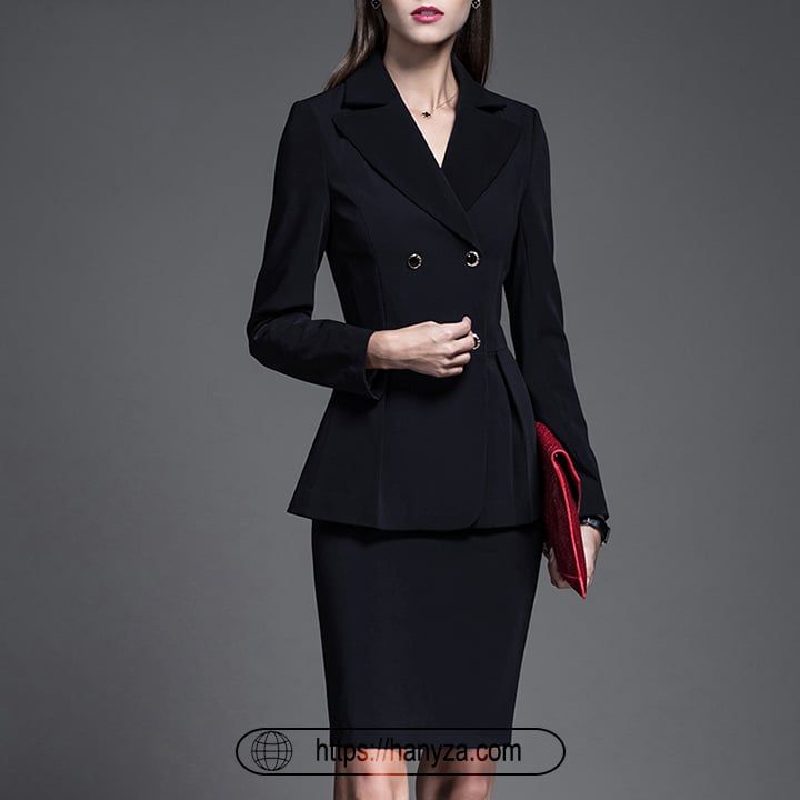 Hanyza cao cấp bộ Vest nữ 2 hàng cúc chiết eo sang trọng