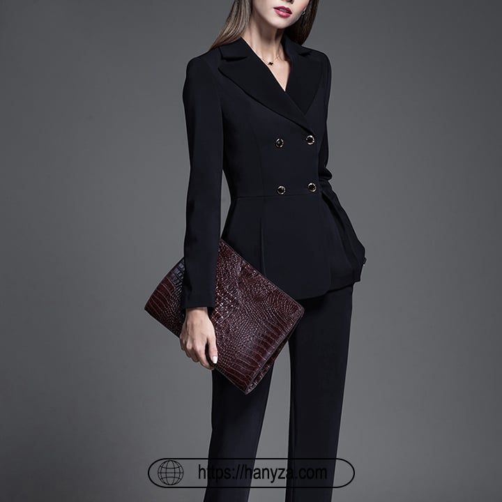 Hanyza cao cấp bộ Vest nữ 2 hàng cúc chiết eo sang trọng