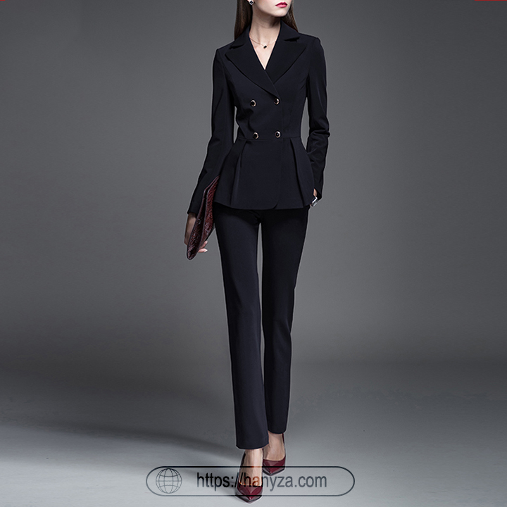 Hanyza cao cấp bộ Vest nữ 2 hàng cúc chiết eo sang trọng