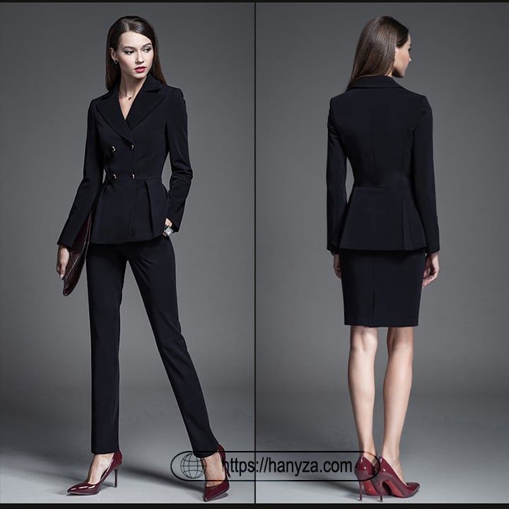 Hanyza cao cấp bộ Vest nữ 2 hàng cúc chiết eo sang trọng