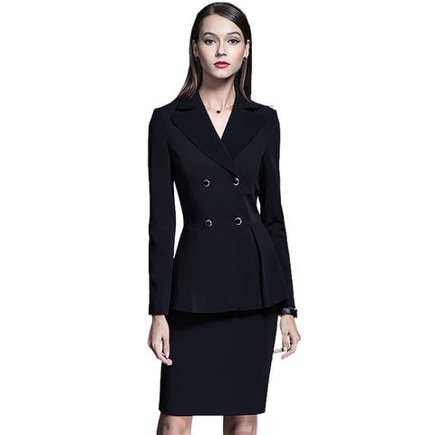 Hanyza cao cấp bộ Vest nữ 2 hàng cúc chiết eo sang trọng