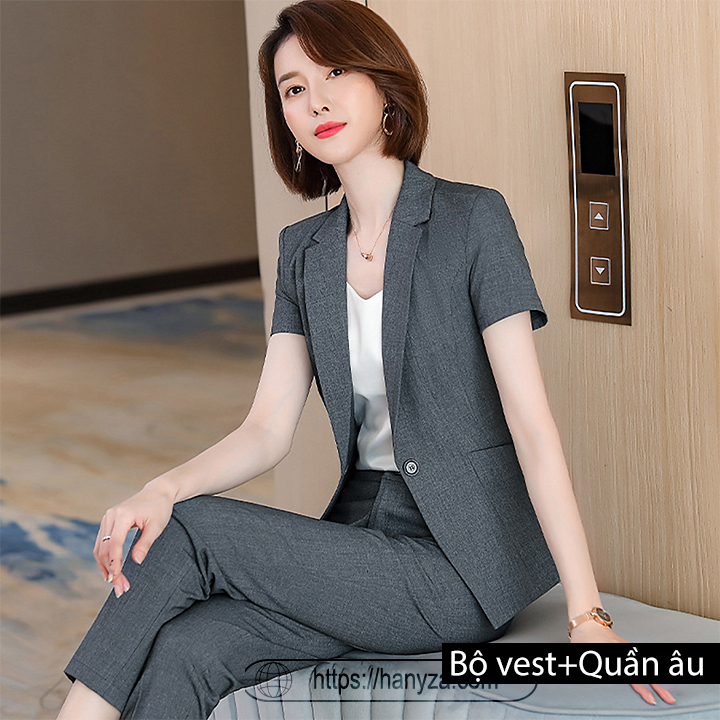 Bộ vest nữ ngắn tay phong cách đơn giản MQYR-3202