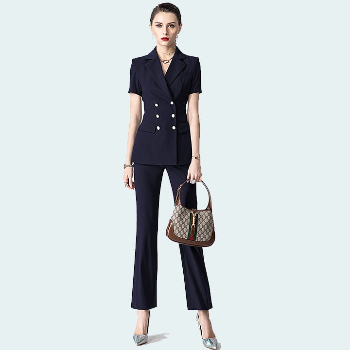 [R&N] Bộ vest nữ ngắn tay hai hàng cúc RUINUO R-X21156ZQ