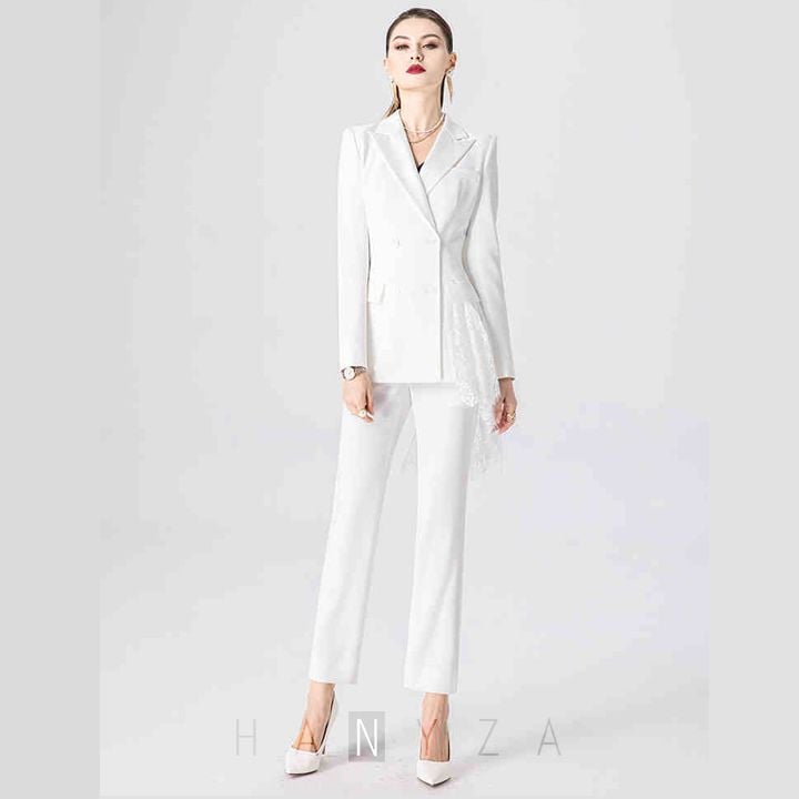 [R&N] Bộ vest nữ cao cấp vạt phối ren sag trọng R-X21567WH