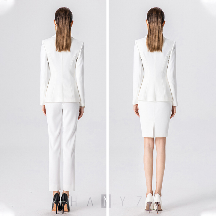 [R&N[ Bộ vest công sở nữ màu trắng RUINUO X21568WH