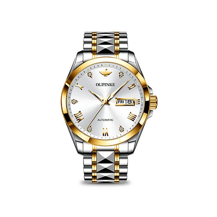 Đồng hồ cơ nam mặt xanh lá dây thép 3D sang trọng