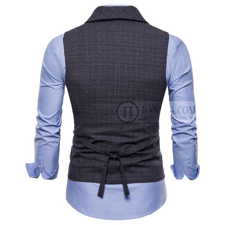 Áo gile nam cổ Vest 2 hàng cúc kẻ caro