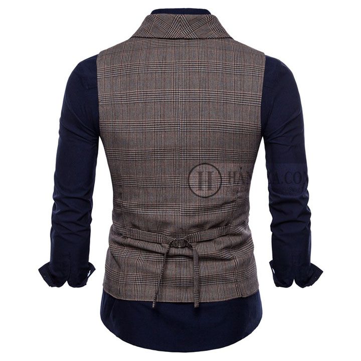 Áo gile nam cổ Vest 2 hàng cúc kẻ caro