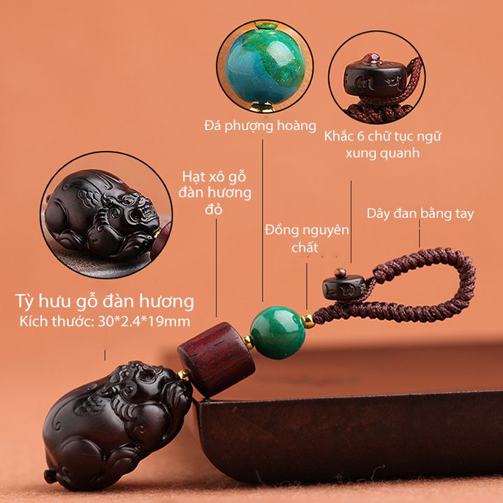 Móc treo gỗ đàn hương tỳ hưu tài lộc may mắn